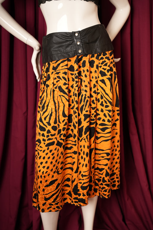 Vintage Leather and Silk Skirt