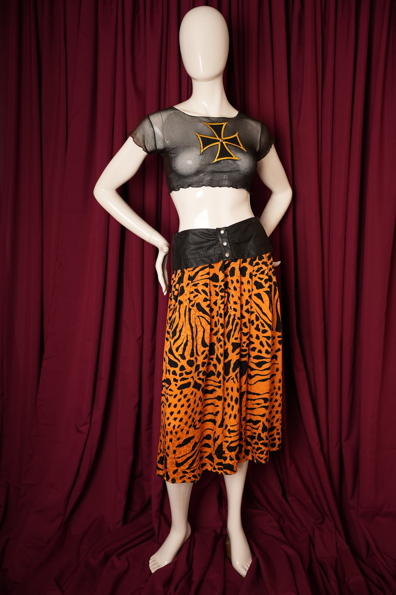 Vintage Leather and Silk Skirt