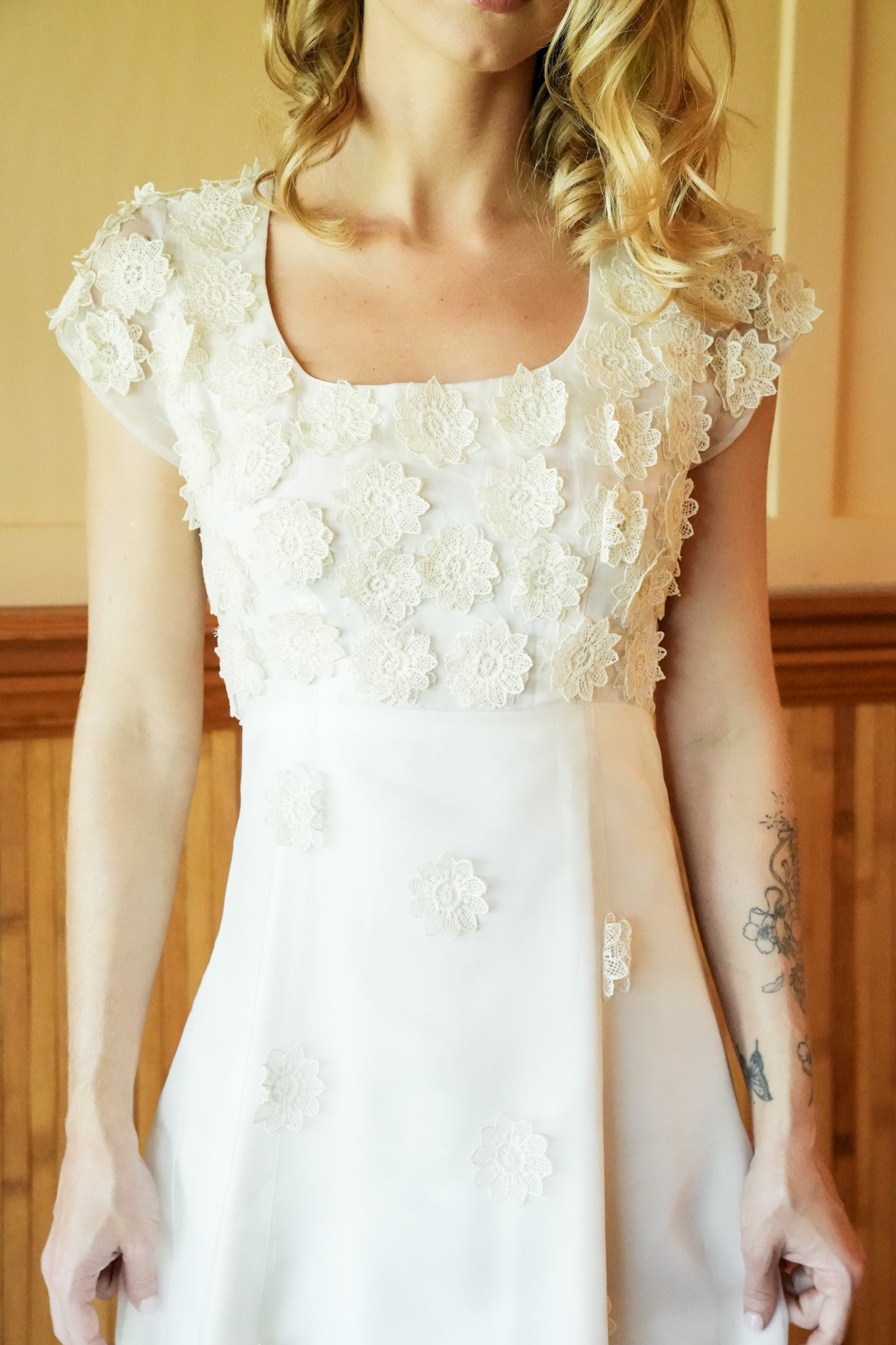 1960's Handmade Floral Bodice Wedding Dress