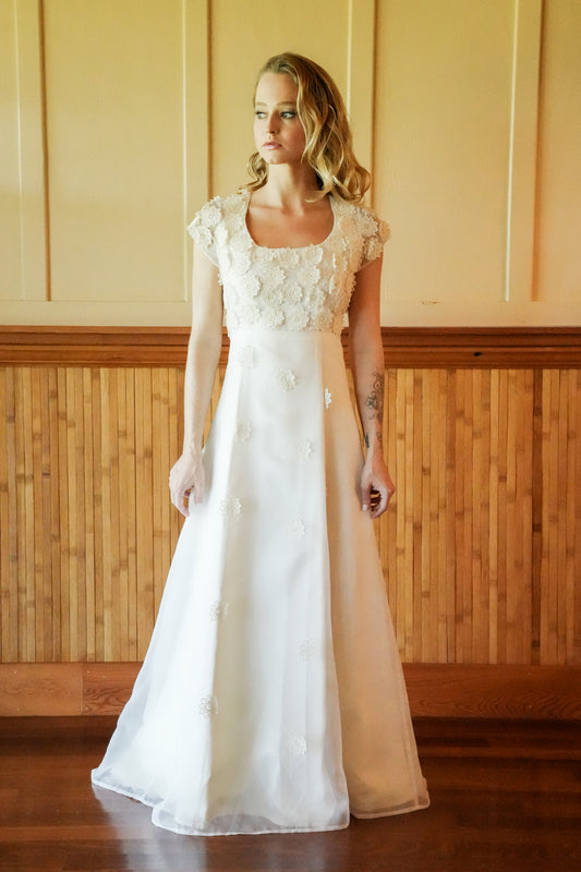 1960's Handmade Floral Bodice Wedding Dress