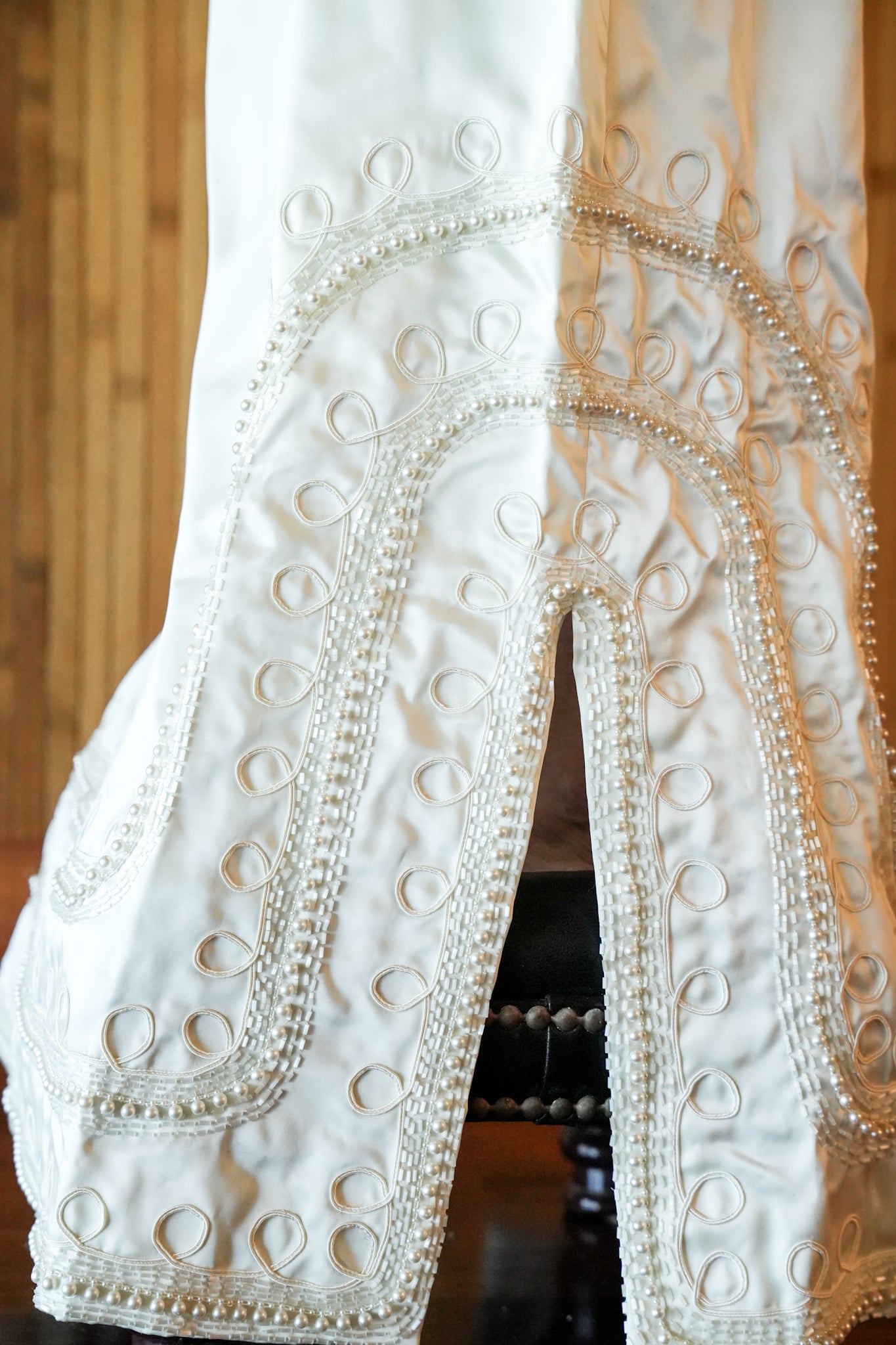 1960's Handmade Satin Beaded Wedding Dress