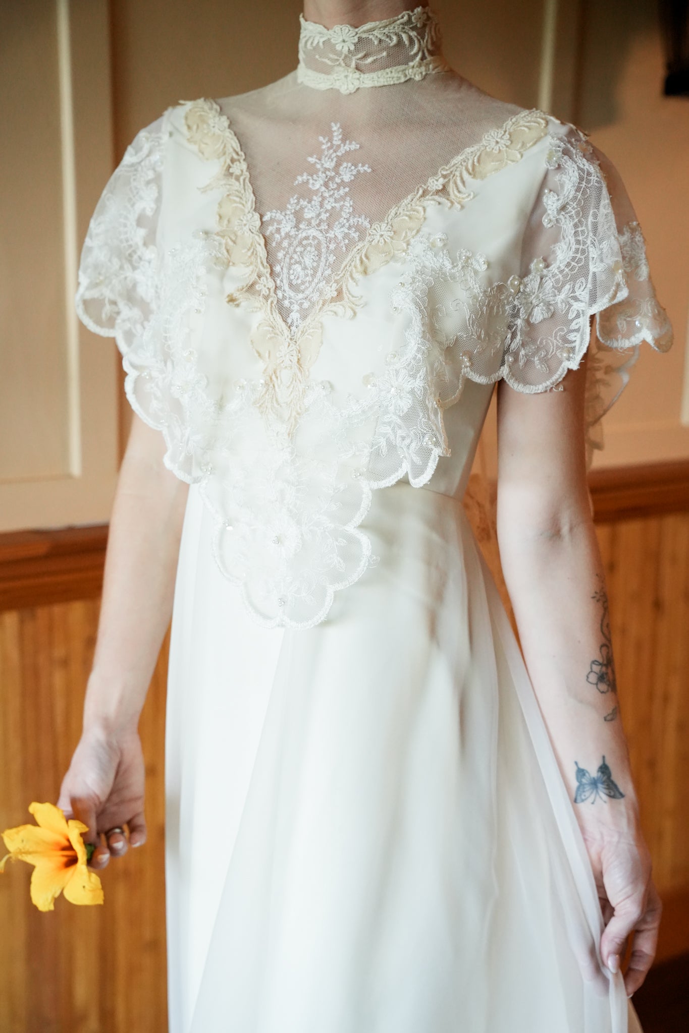 High Neck Edwardian Lace Wedding Gown