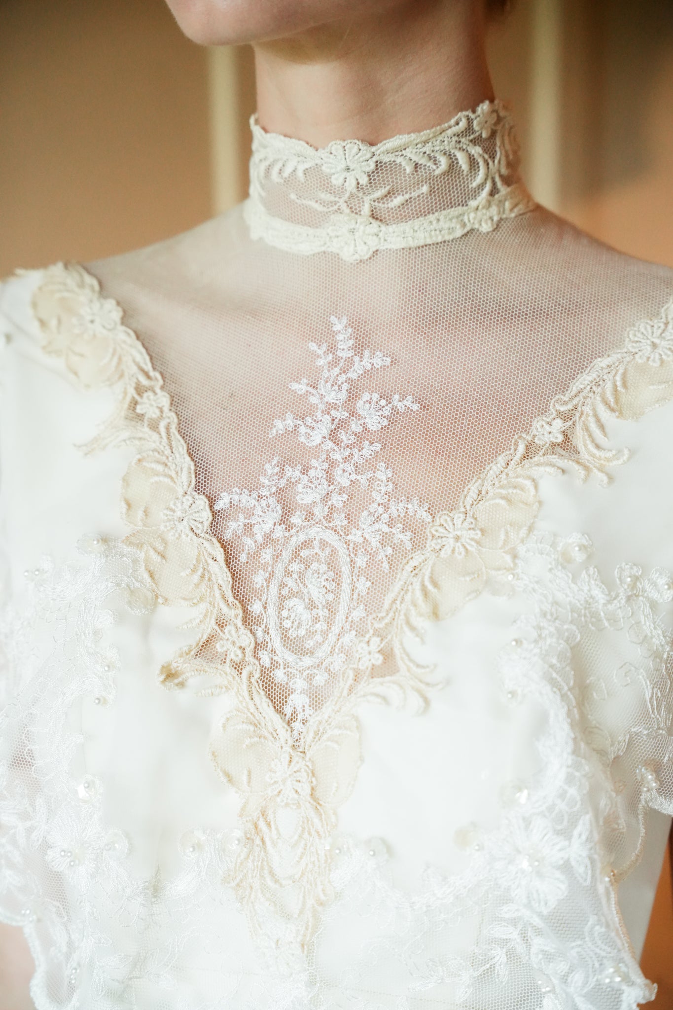 High Neck Edwardian Lace Wedding Gown