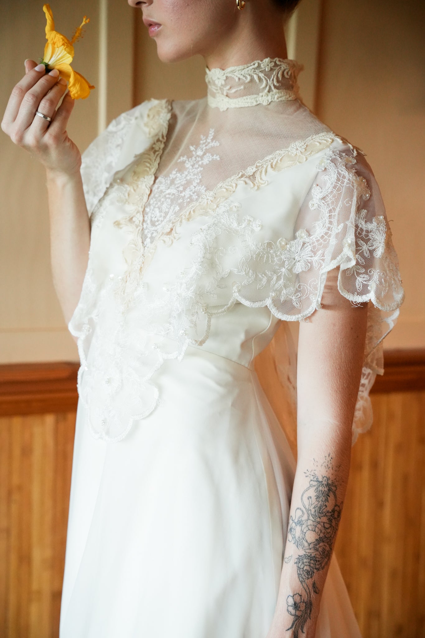 High Neck Edwardian Lace Wedding Gown