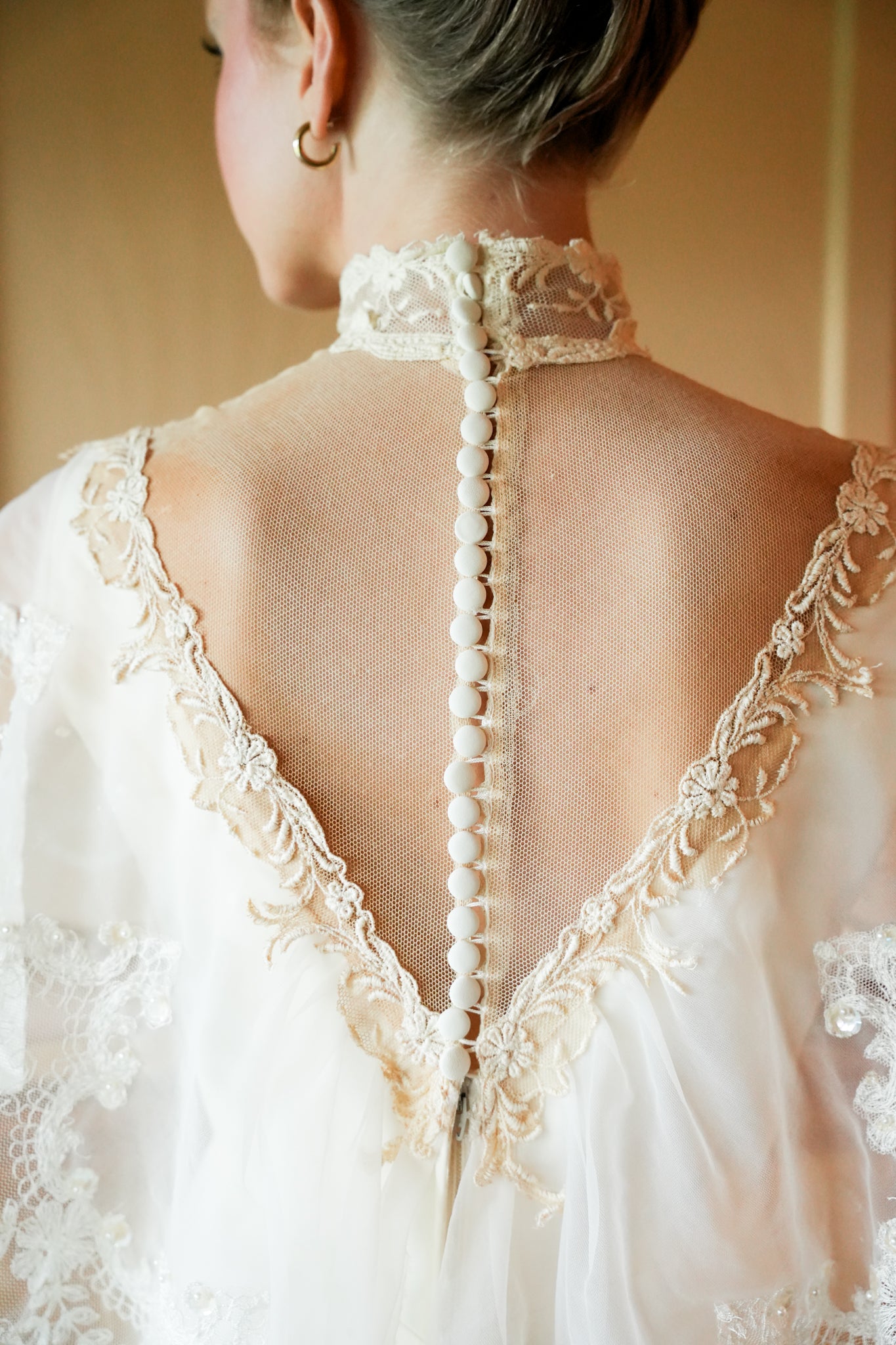 High Neck Edwardian Lace Wedding Gown