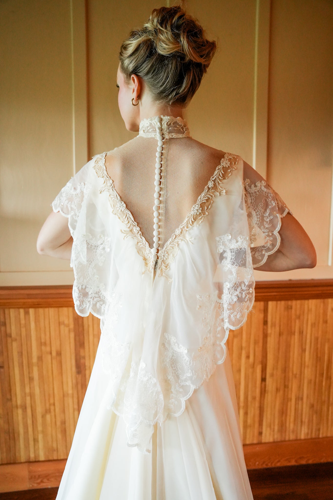 High Neck Edwardian Lace Wedding Gown