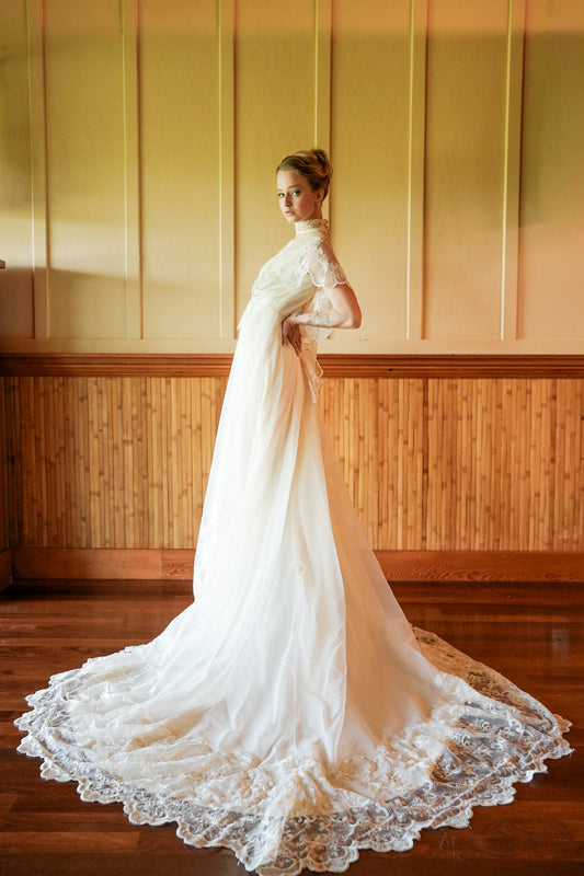 High Neck Edwardian Lace Wedding Gown