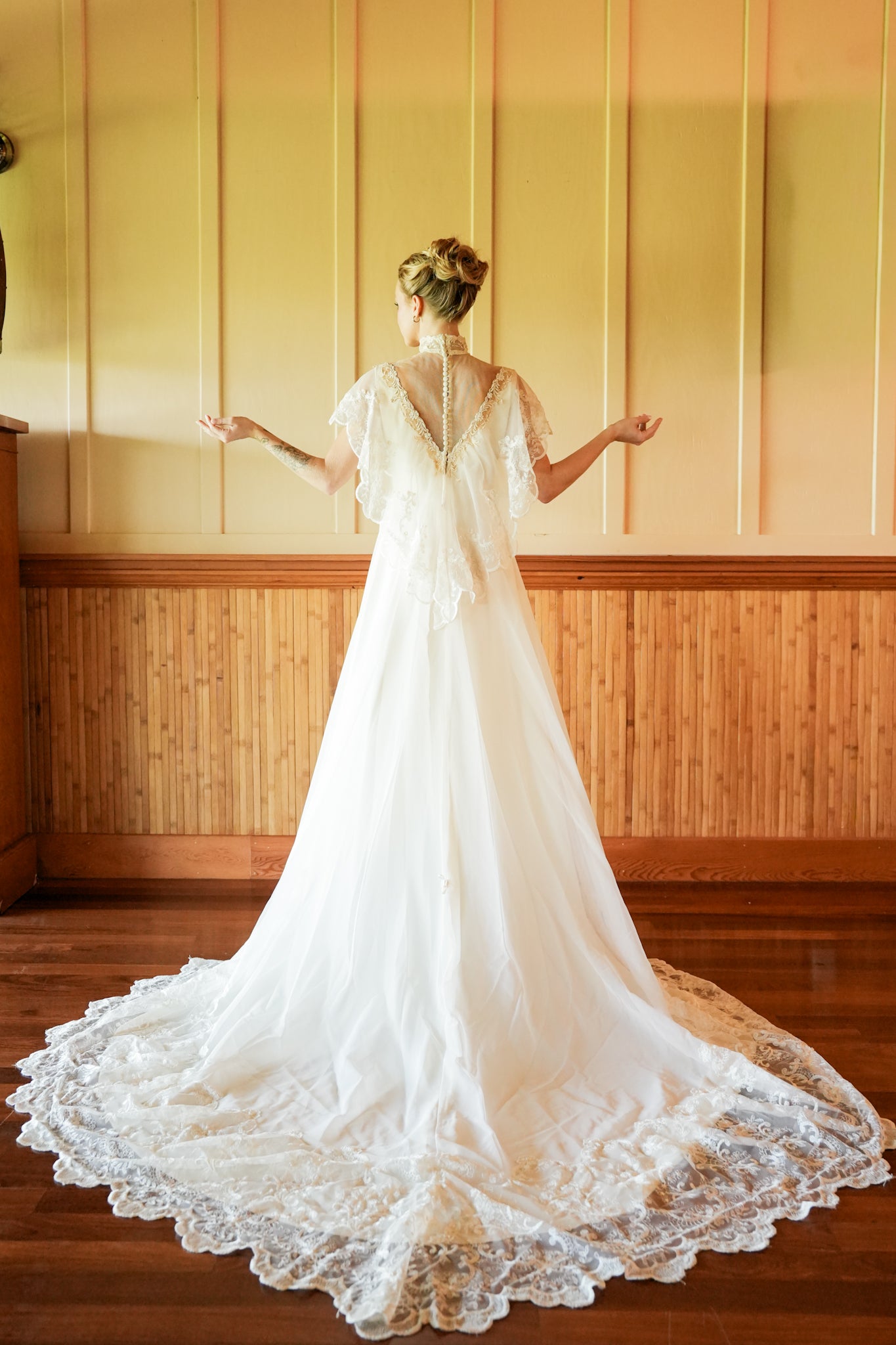 High Neck Edwardian Lace Wedding Gown