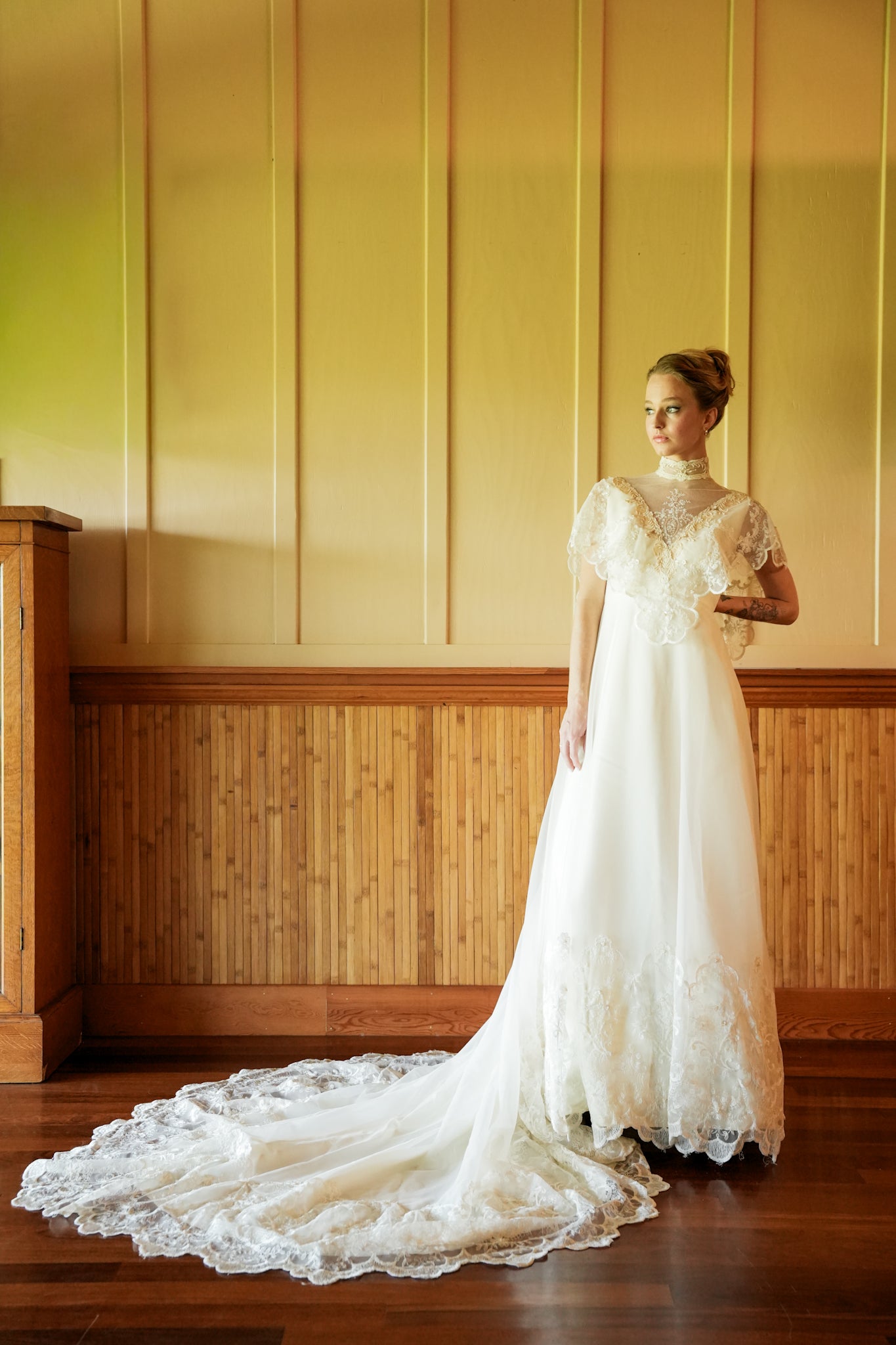 High Neck Edwardian Lace Wedding Gown