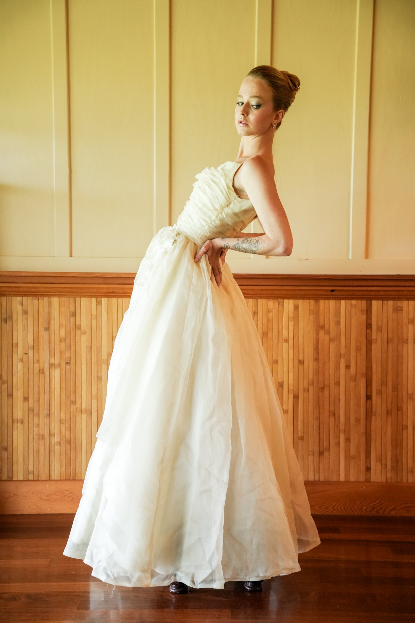 Champagne Rouched Wedding Gown