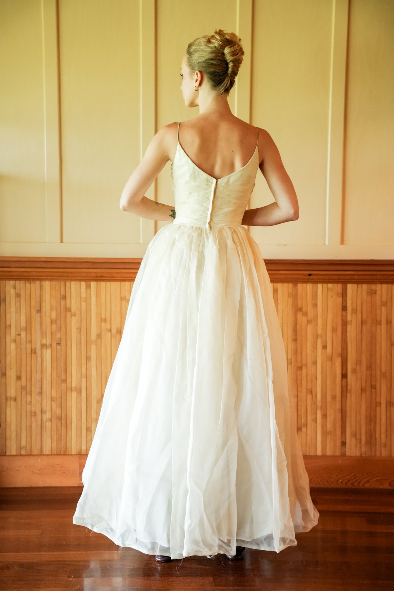Champagne Rouched Wedding Gown