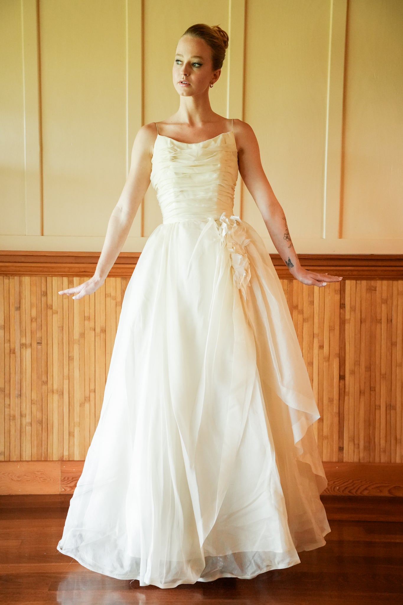 Champagne Rouched Wedding Gown