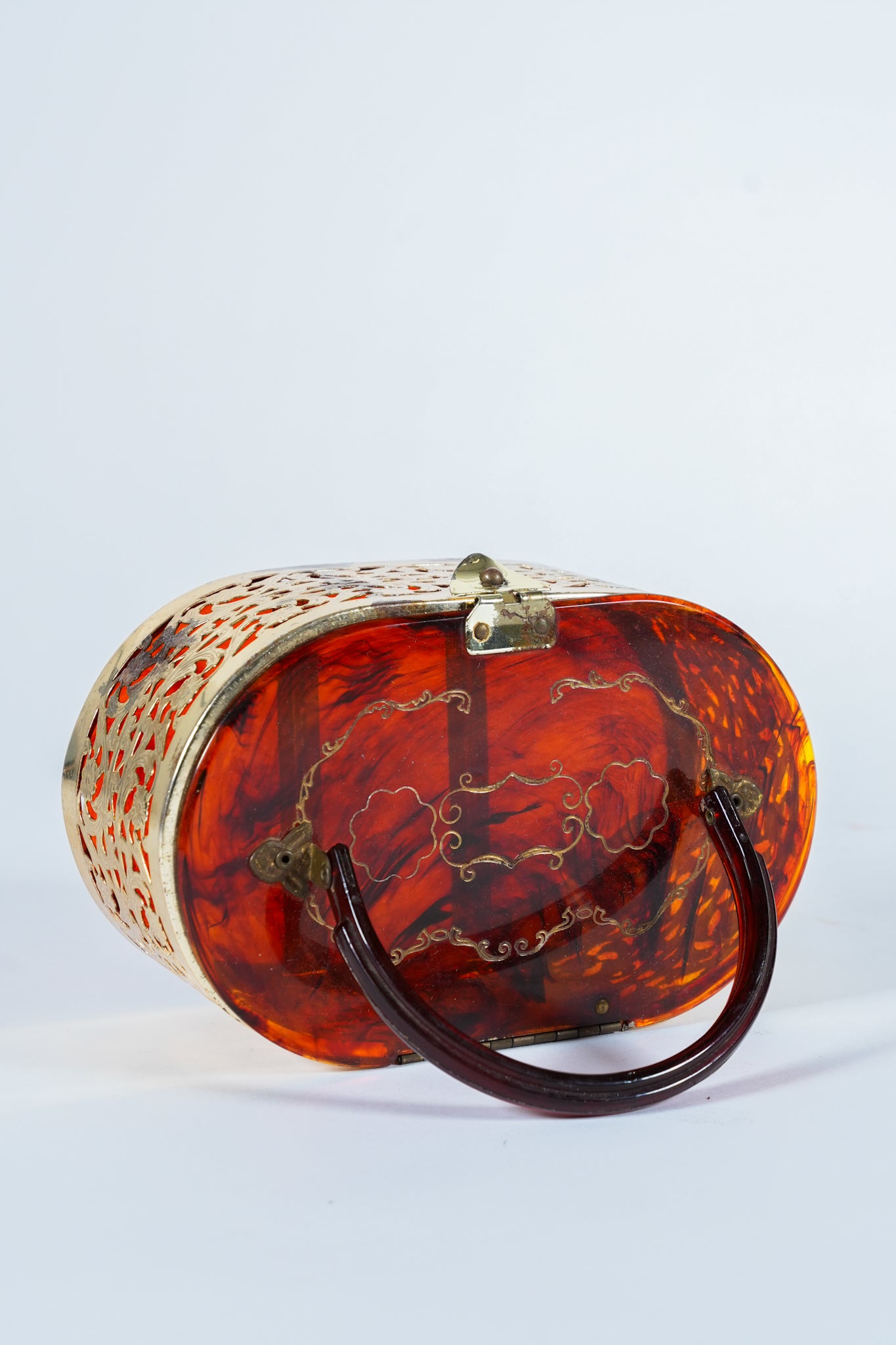 1950s Lucite Engraved Caged Purse