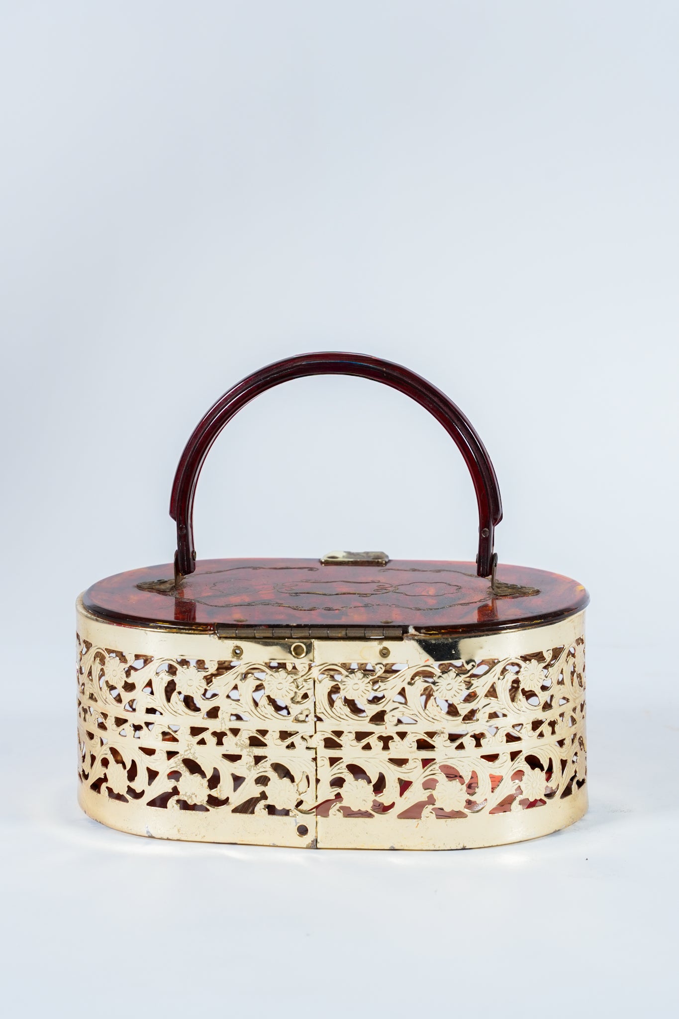 1950s Lucite Engraved Caged Purse