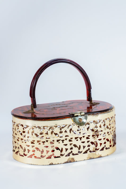 1950s Lucite Engraved Caged Purse