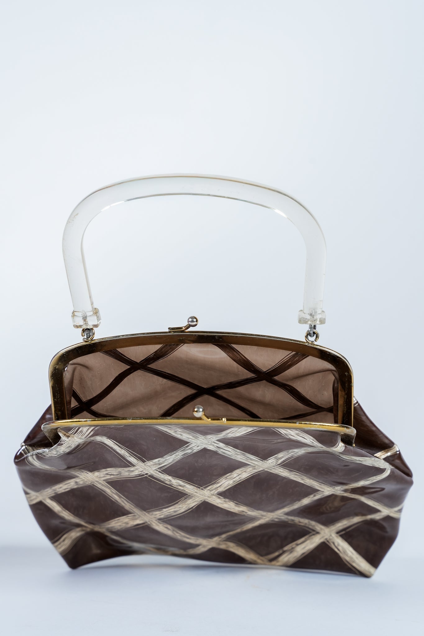 1950s Lucite Handle and Plastic Brown Purse