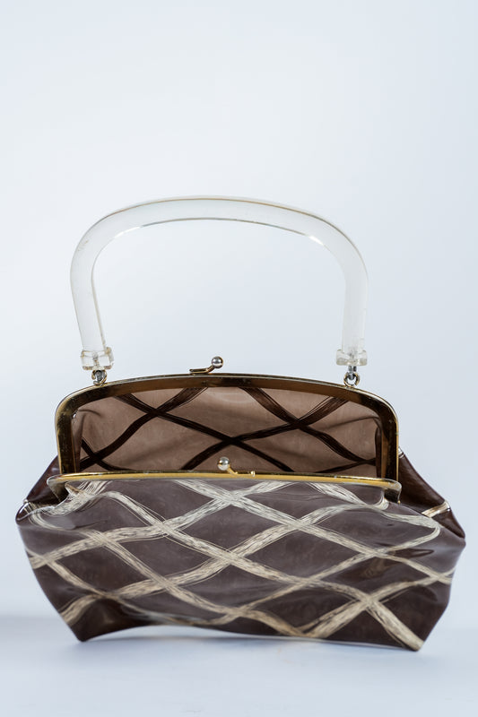 1950s Lucite Handle and Plastic Brown Purse