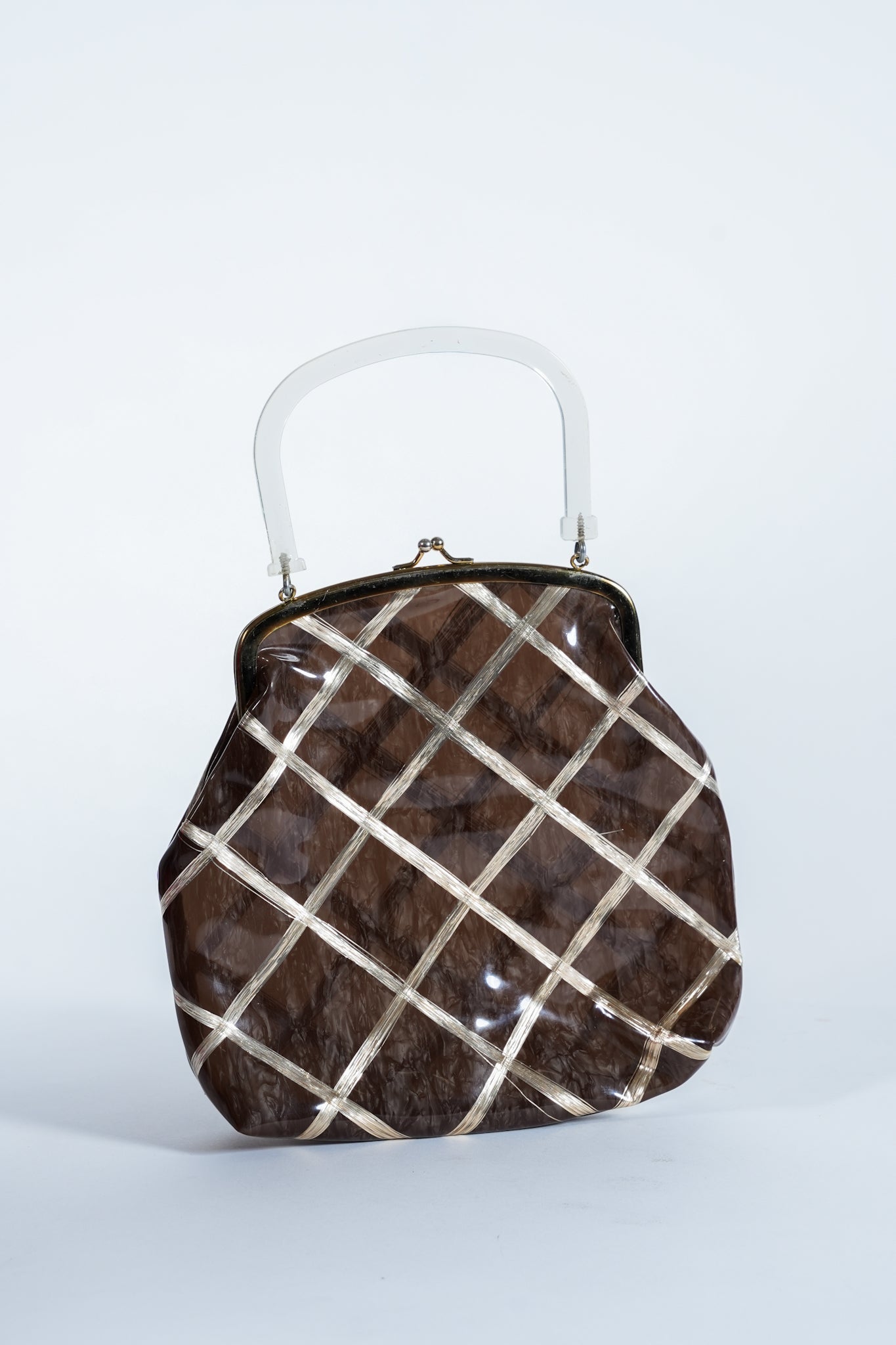 1950s Lucite Handle and Plastic Brown Purse
