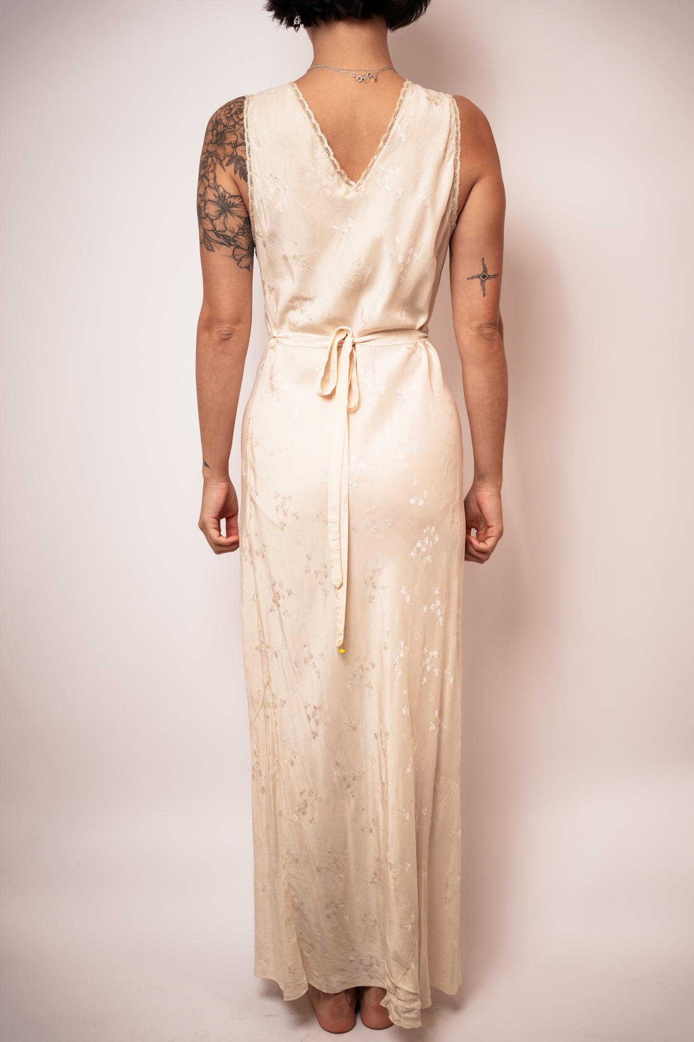 1940s Cream Damask Slip Dress