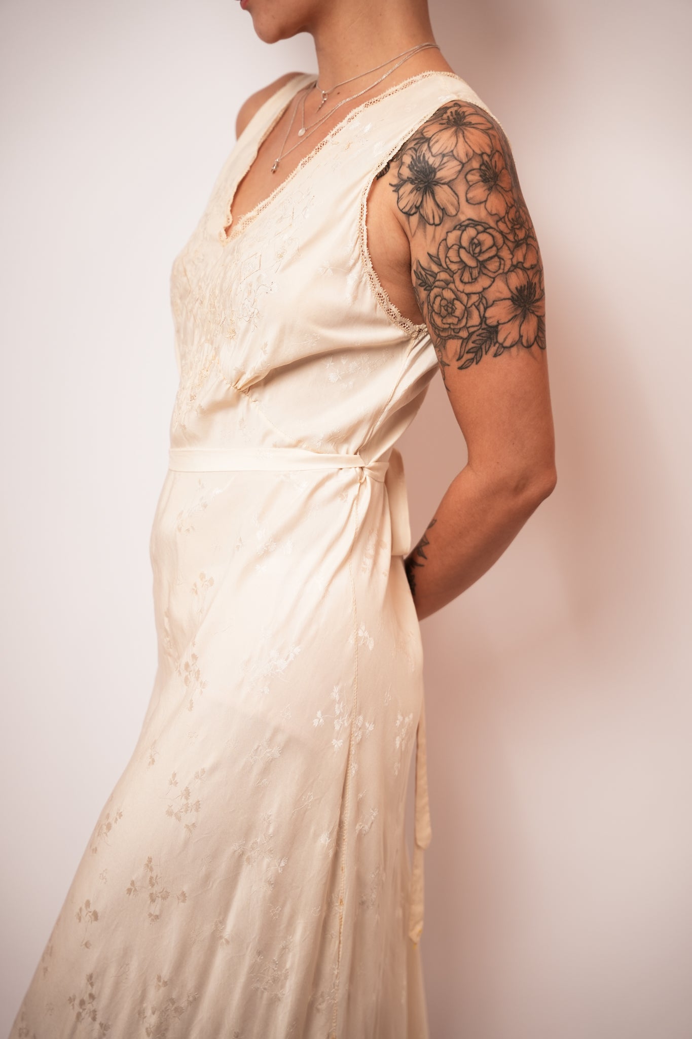 1940s Cream Damask Slip Dress