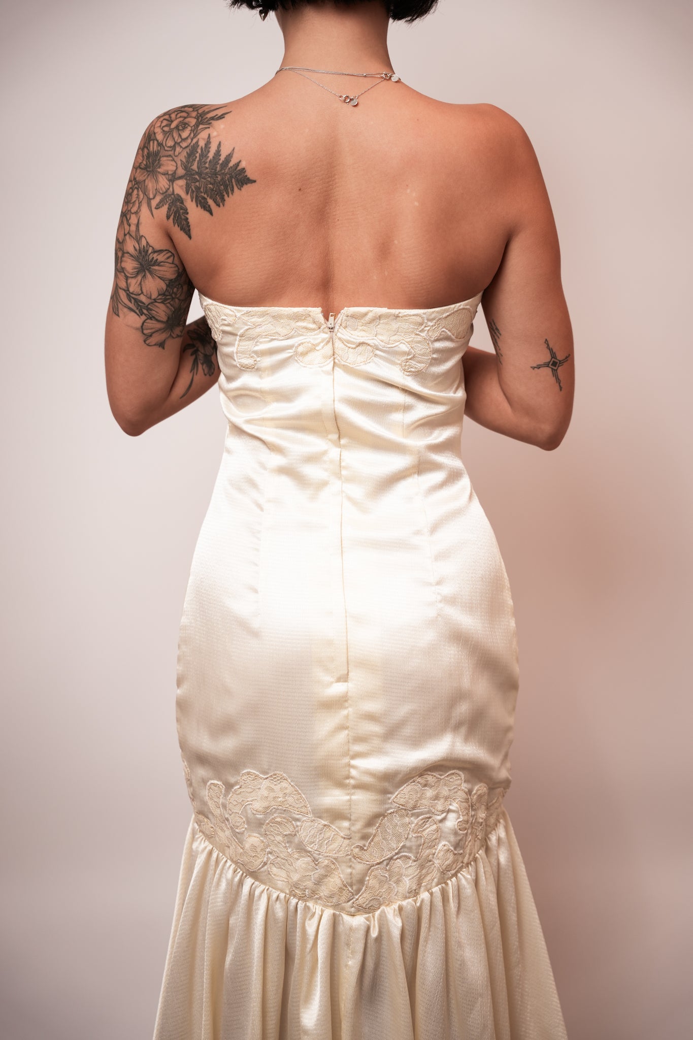 1980s Nikki Coruda White with Gold Trim Gown