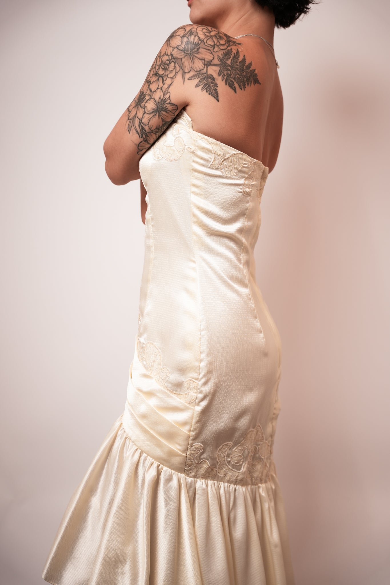1980s Nikki Coruda White with Gold Trim Gown