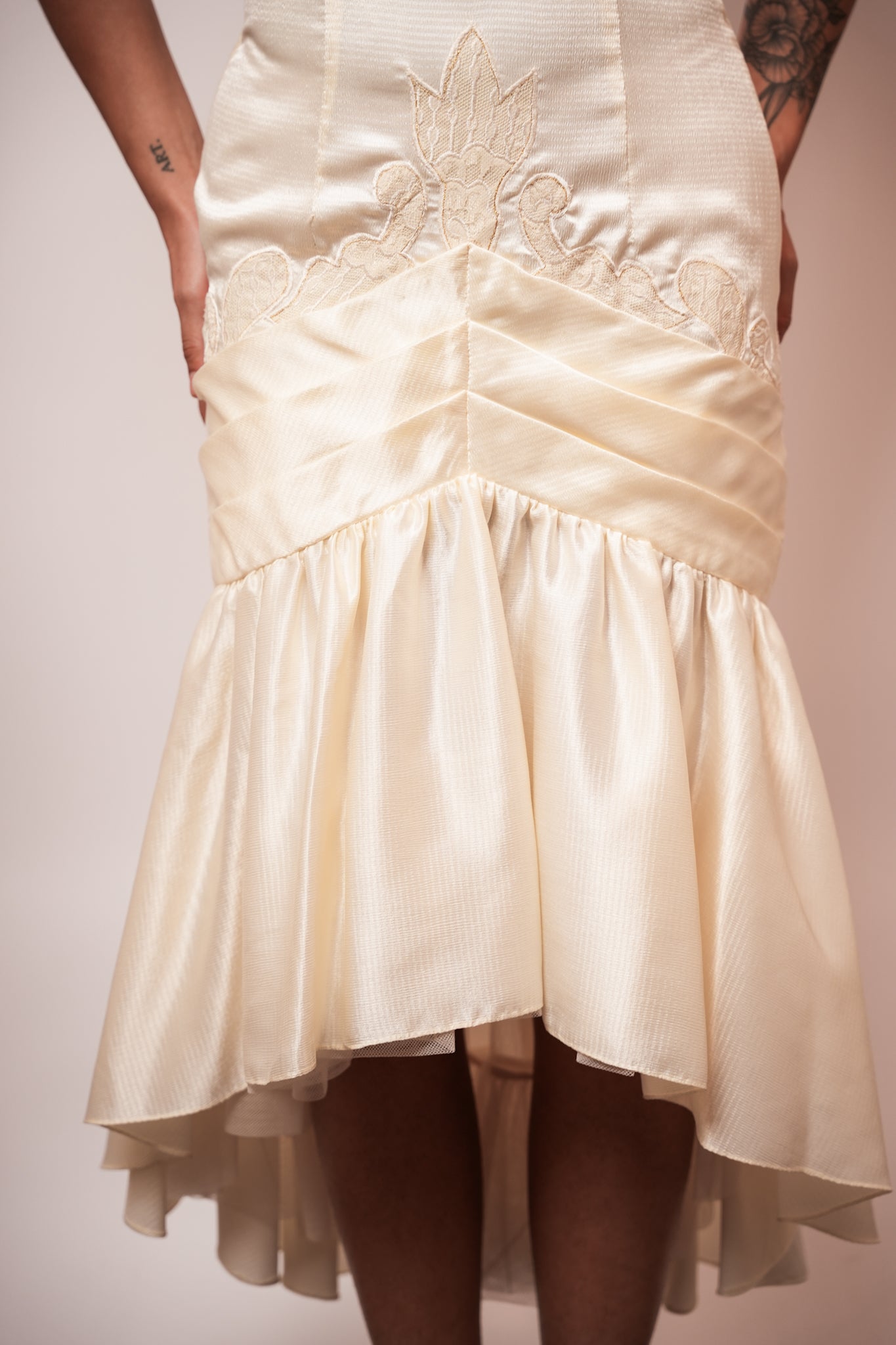1980s Nikki Coruda White with Gold Trim Gown