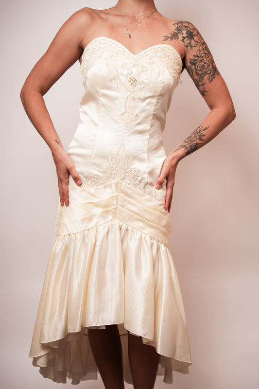 1980s Nikki Coruda White with Gold Trim Gown