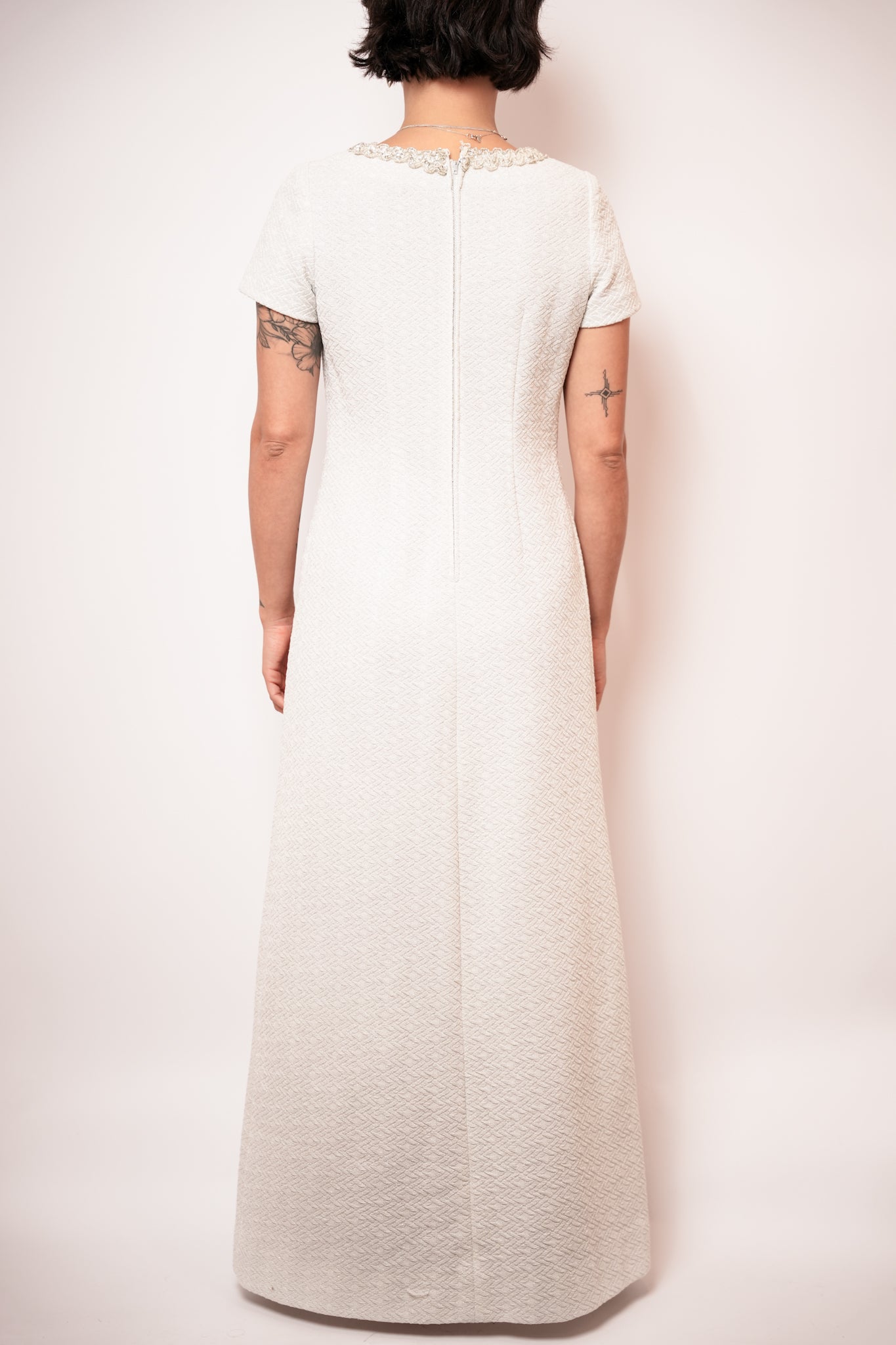 1950s White Shimmer Gown