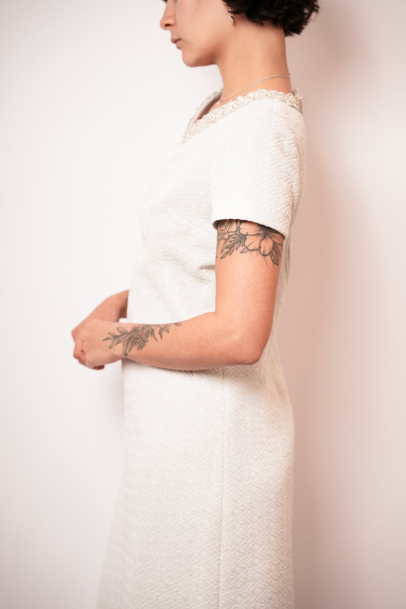 1950s White Shimmer Gown