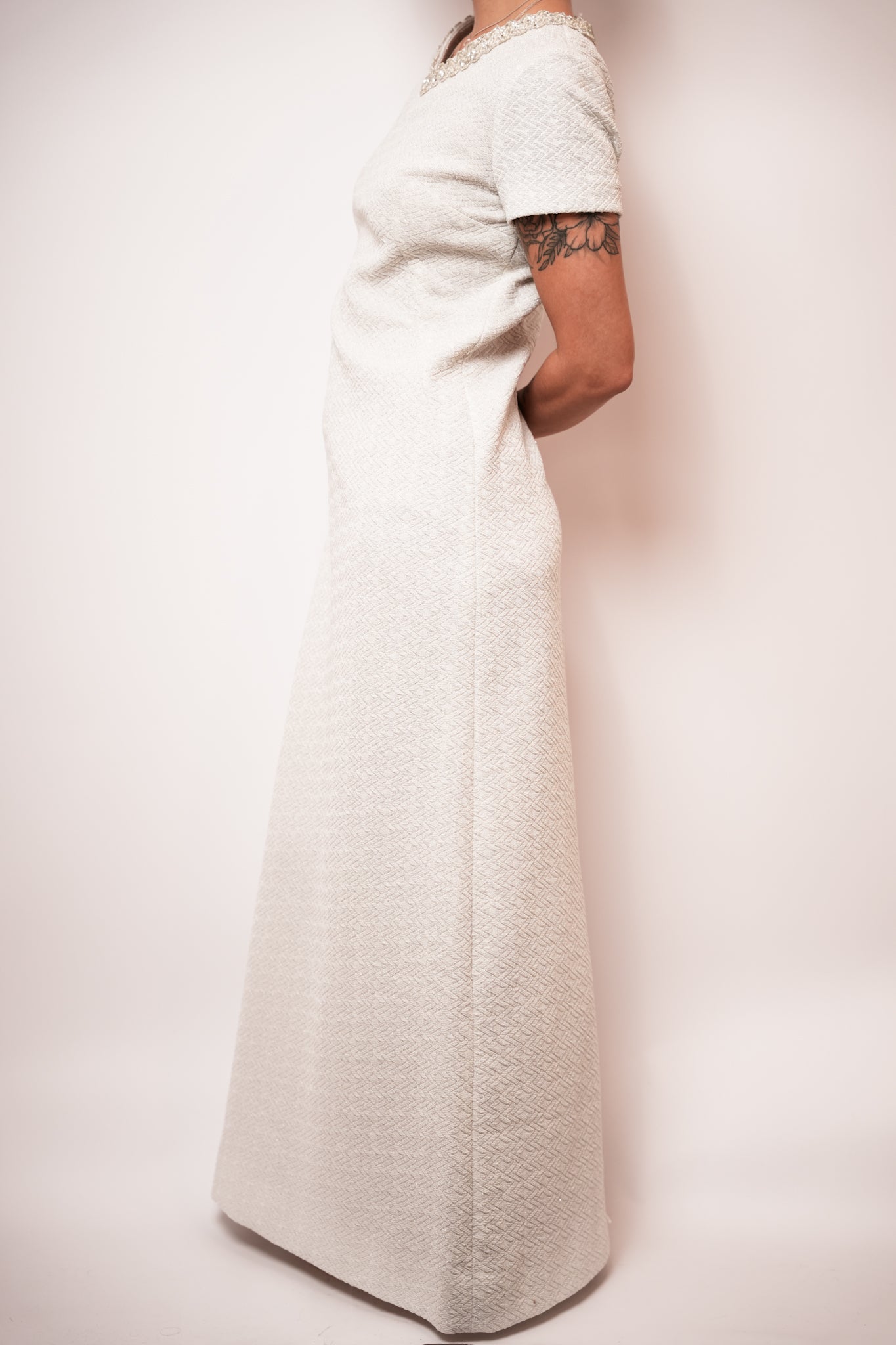 1950s White Shimmer Gown