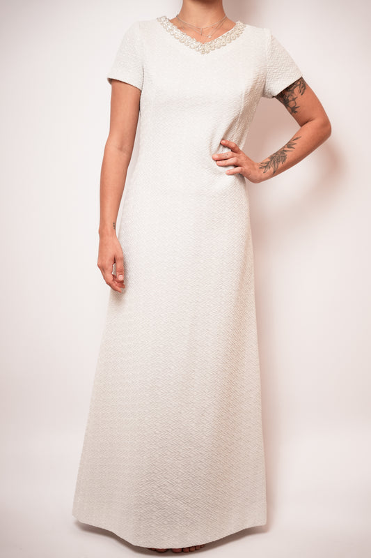 1950s White Shimmer Gown