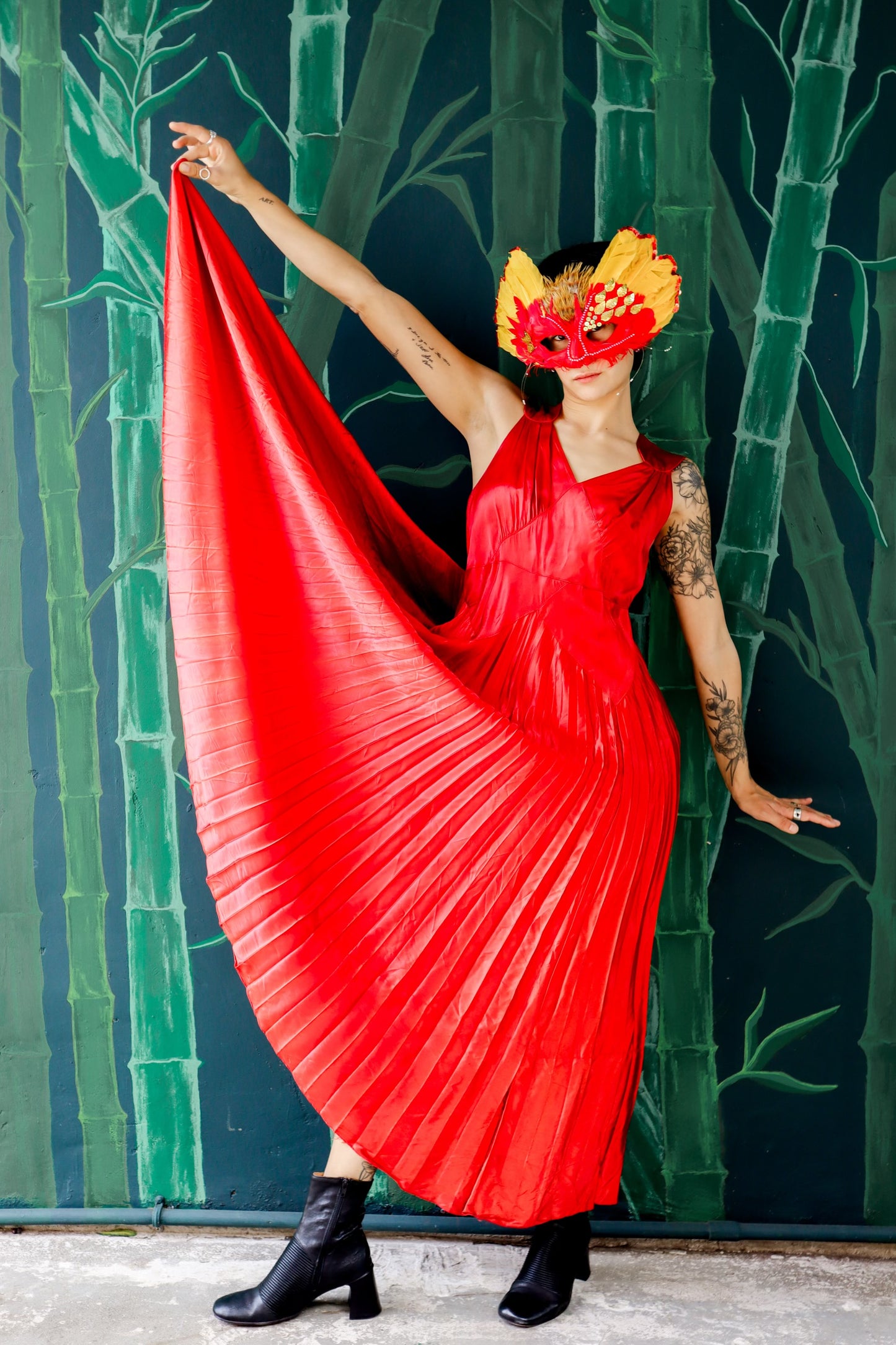 Vintage Ruby Red Satin Gown