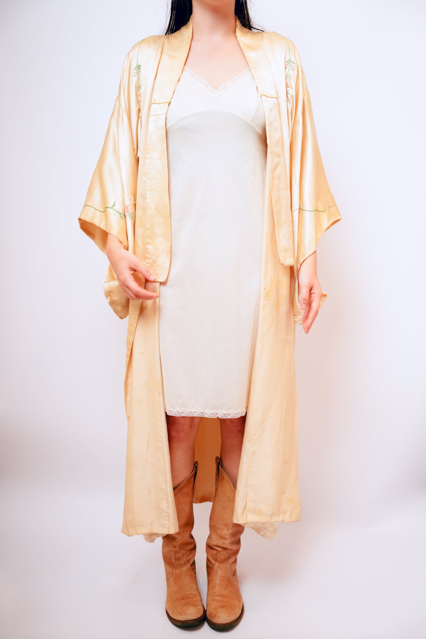 Vintage Beige Silk Kimono