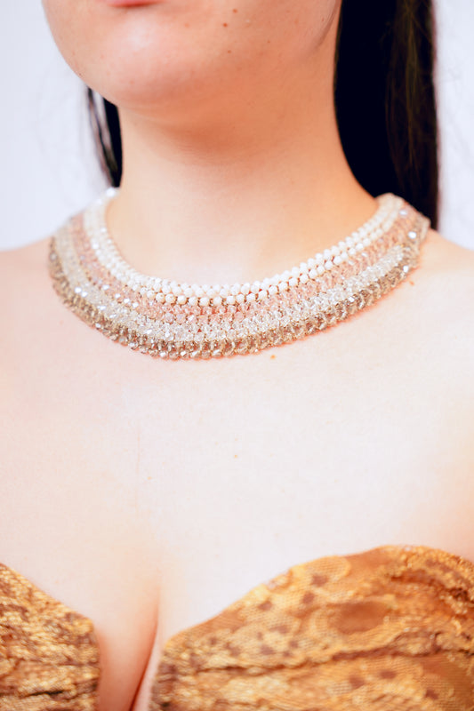 Vintage Pink and White Beaded Collar