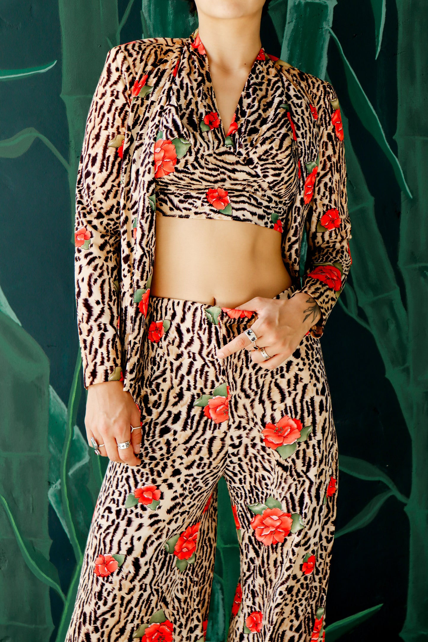 Animal Print and Floral Three Piece Set