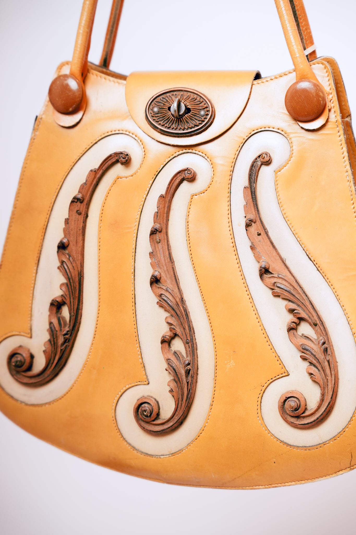 1960s Carved Wood Handbag