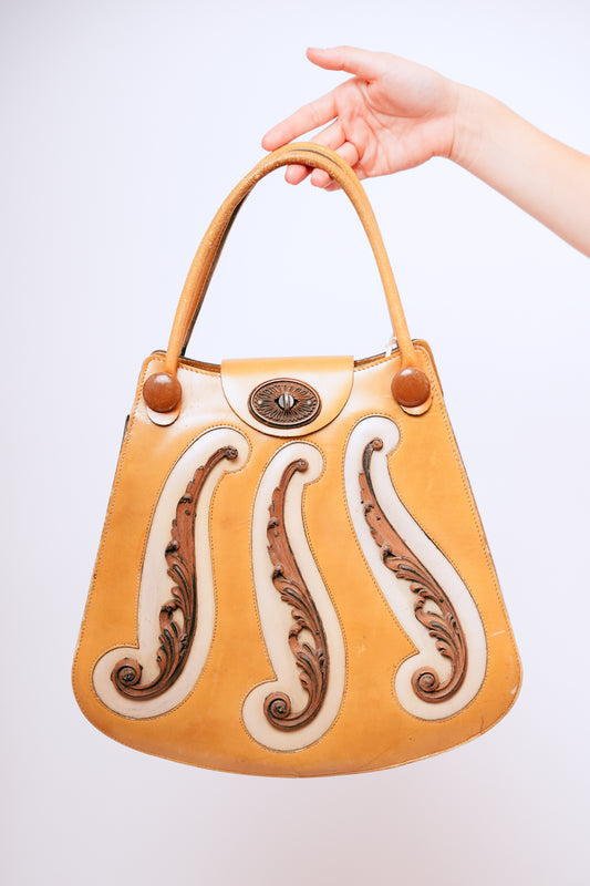 1960s Carved Wood Handbag