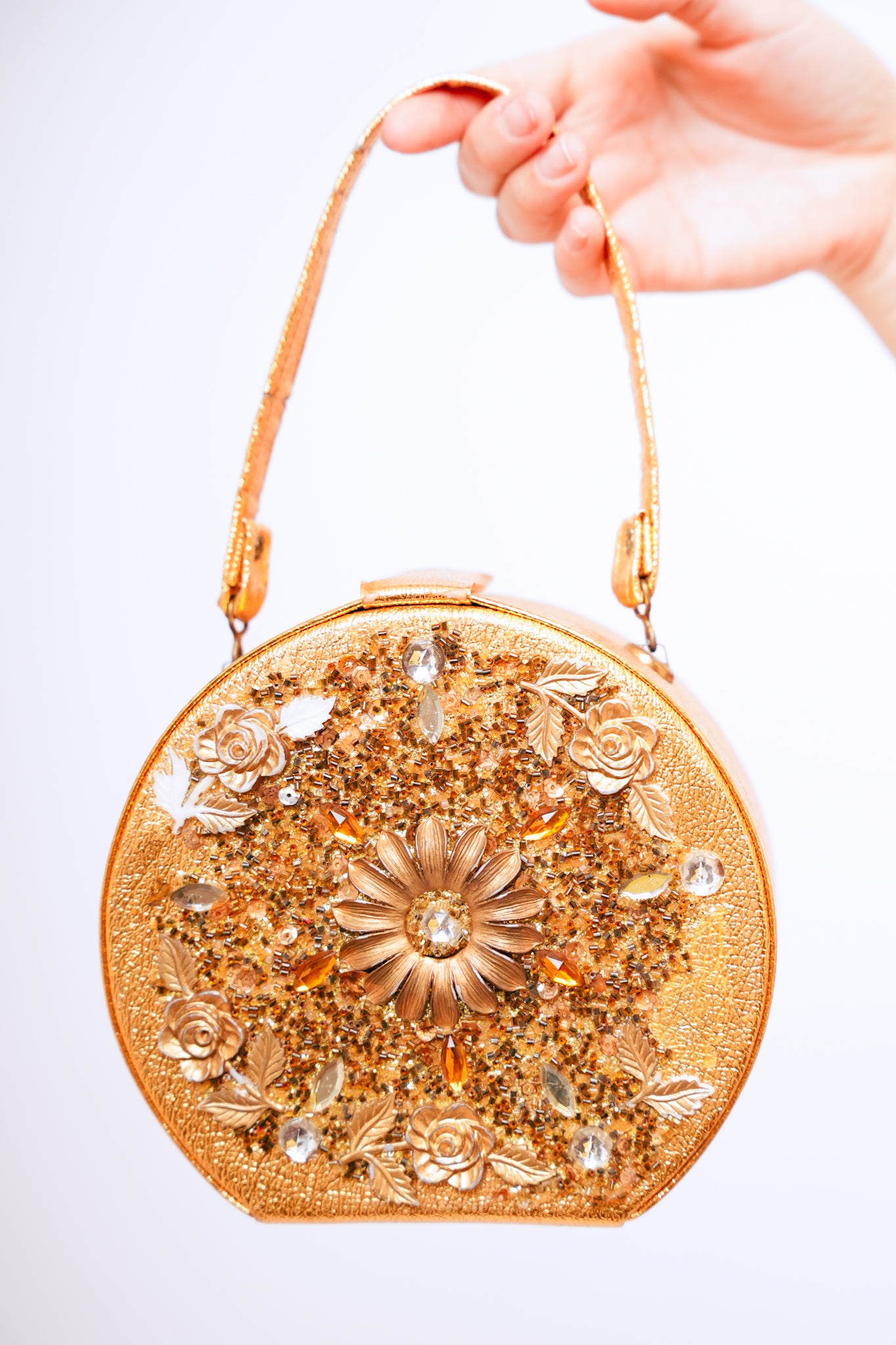 Round Gold Embellished Evening Purse