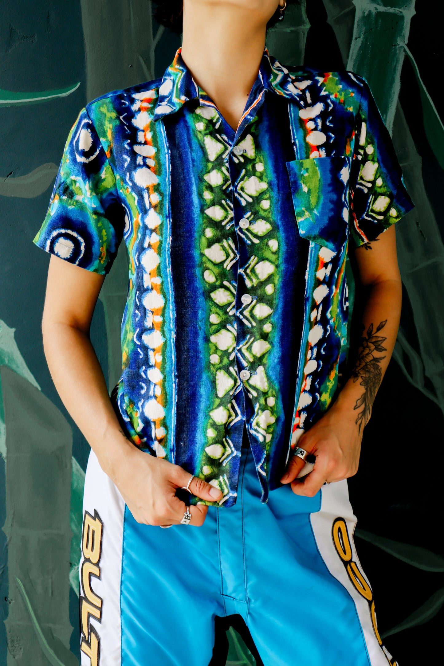 Blue Kaku Barkcloth Aloha Shirt