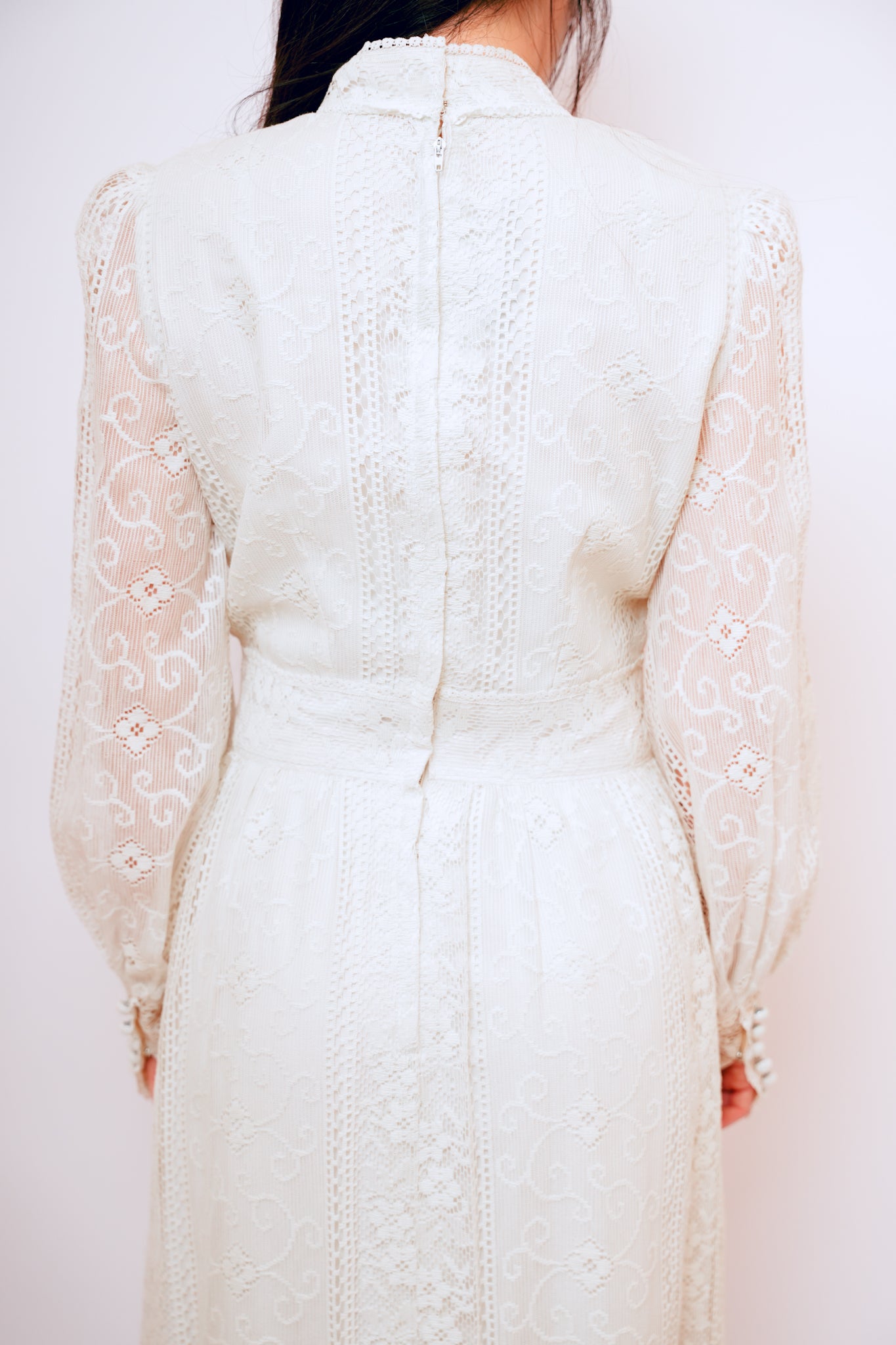1970s Cream Mixed Lace Victor Costa Boho Maxi Dress
