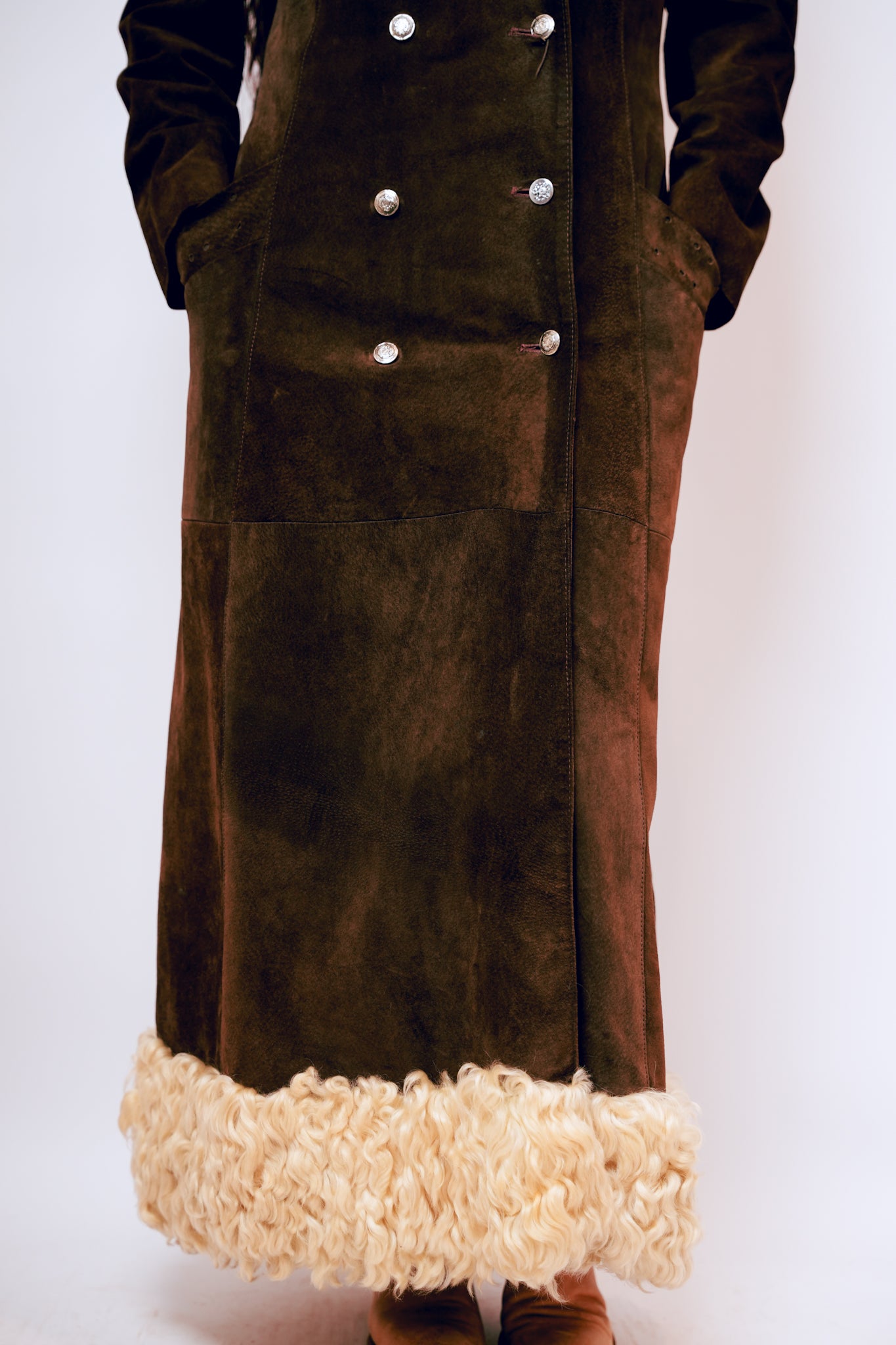 1960s Dark Brown Suede Full Penny Lane Coat