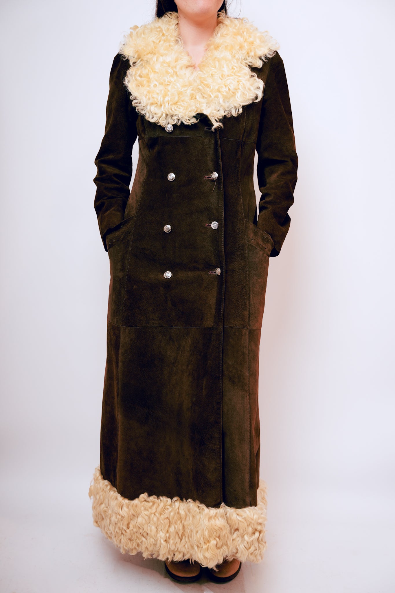 1960s Dark Brown Suede Full Penny Lane Coat