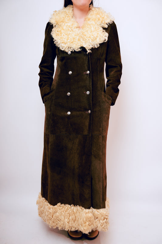1960s Dark Brown Suede Full Penny Lane Coat