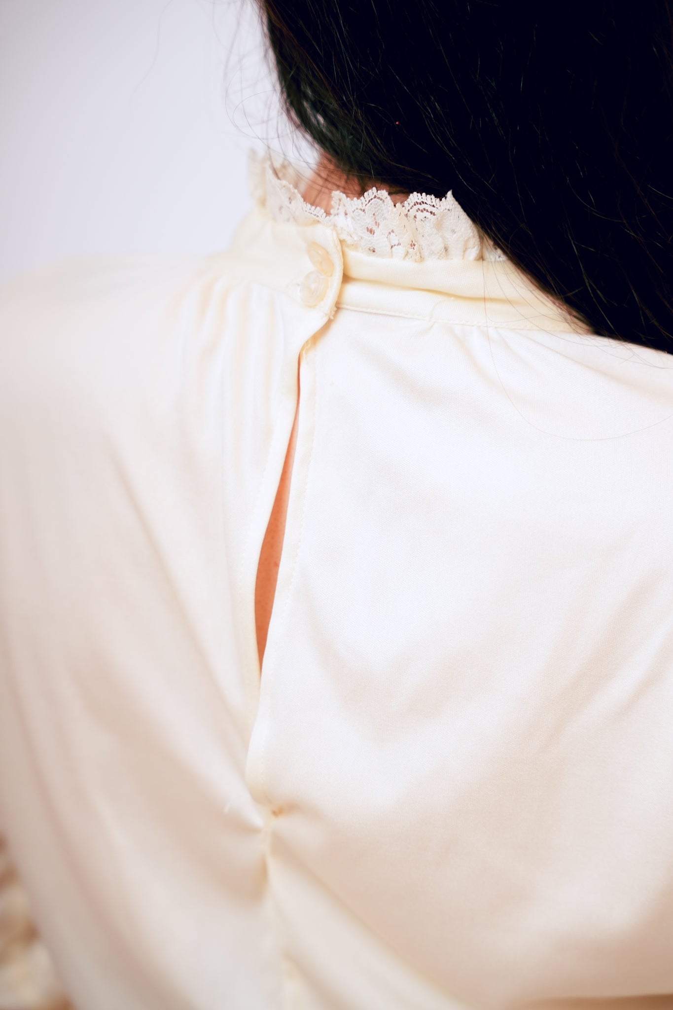 Vintage Cream Lace High Neck Blouse