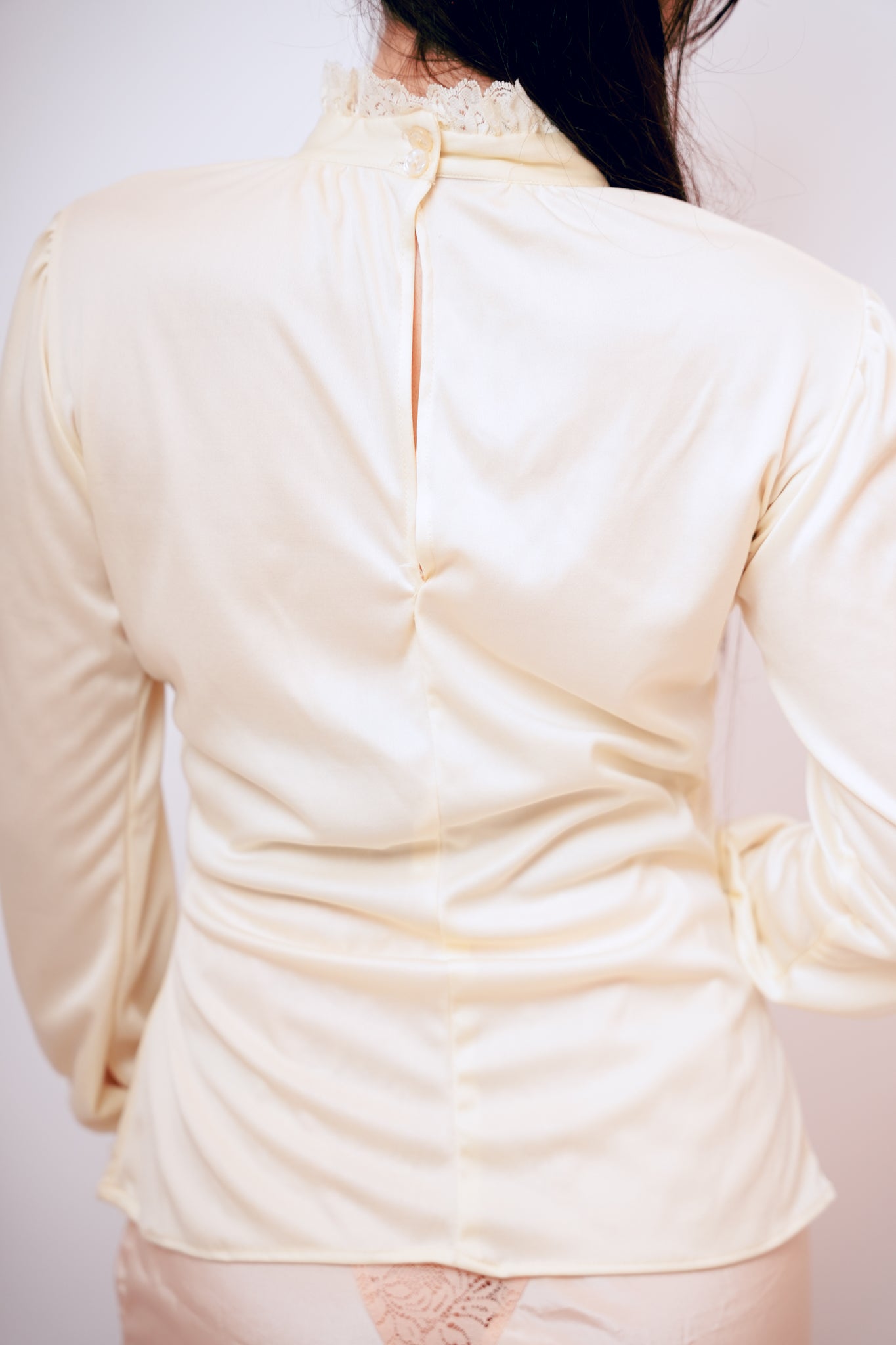 Vintage Cream Lace High Neck Blouse
