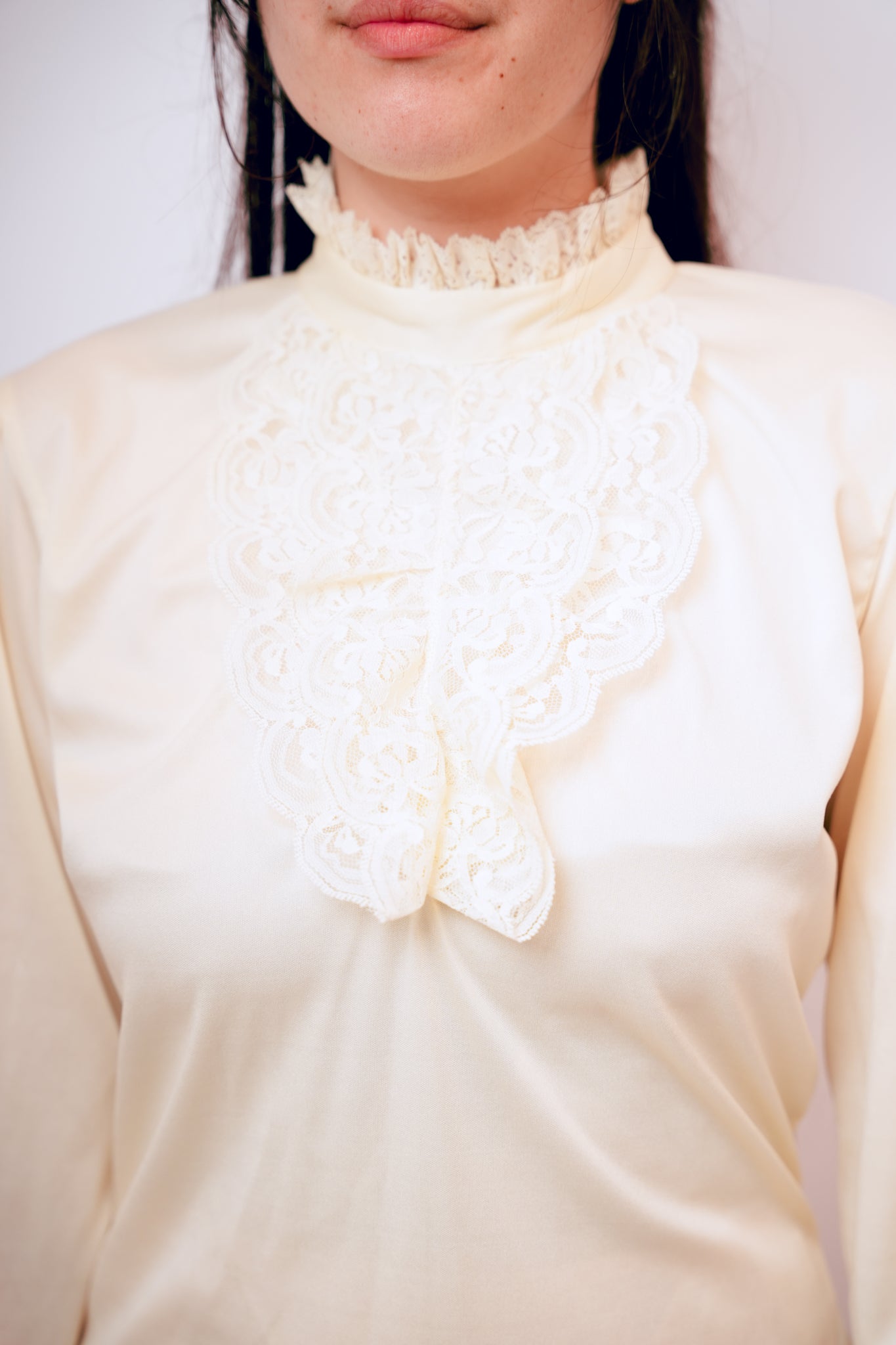 Vintage Cream Lace High Neck Blouse
