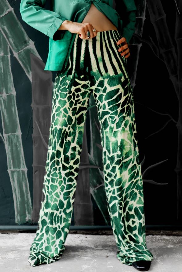 Green Giraffe Print Pants