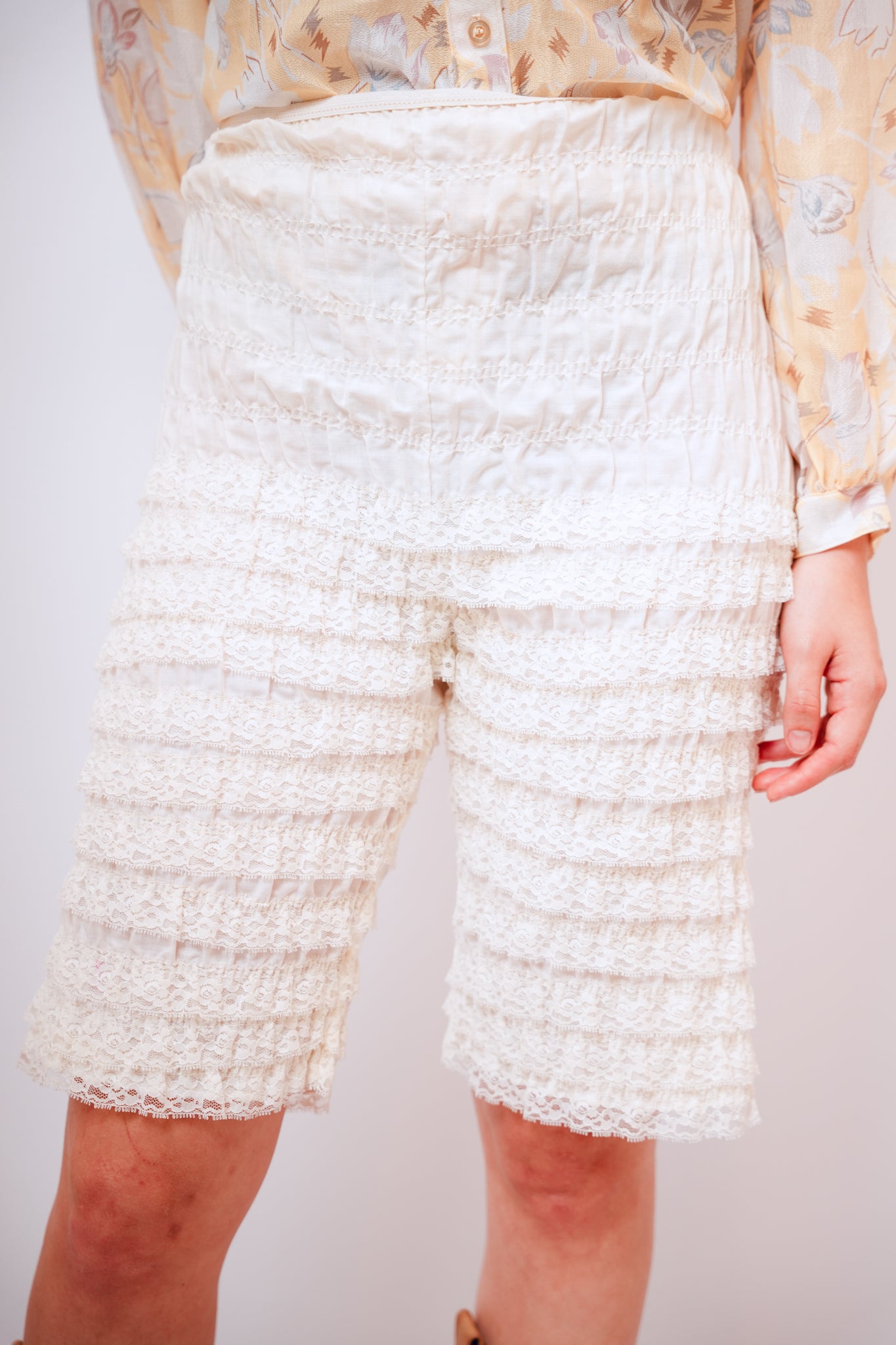 Vintage White Ruffle Slip Shorts