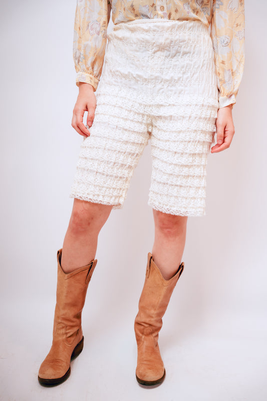 Vintage White Ruffle Slip Shorts